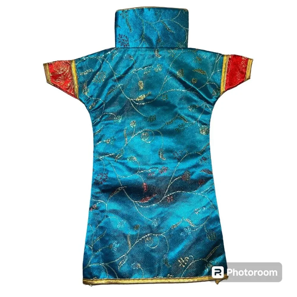 Chinese Asian Kimono Wine Bottle Covers Set of 3 Oriental Dress Brocade Decor